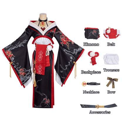 omgcos NTE Hotori Black Red Kimono Cosplay Costume