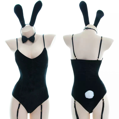 omgcos Sexy Black Velvet Bunny Girl Costume
