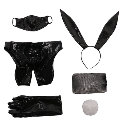 omgcos Black Bunny Bodysuit Sexy Cosplay Glossy Halter Cut-Out One-Piece