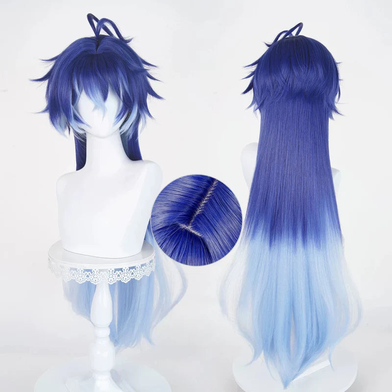 omgcos Genshin Impact Flins Blue Gradient 85cm Halloween Cosplay Wig