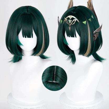 omgcos Genshin Impact Nefer Dark Green 36cm Halloween Cosplay Wig