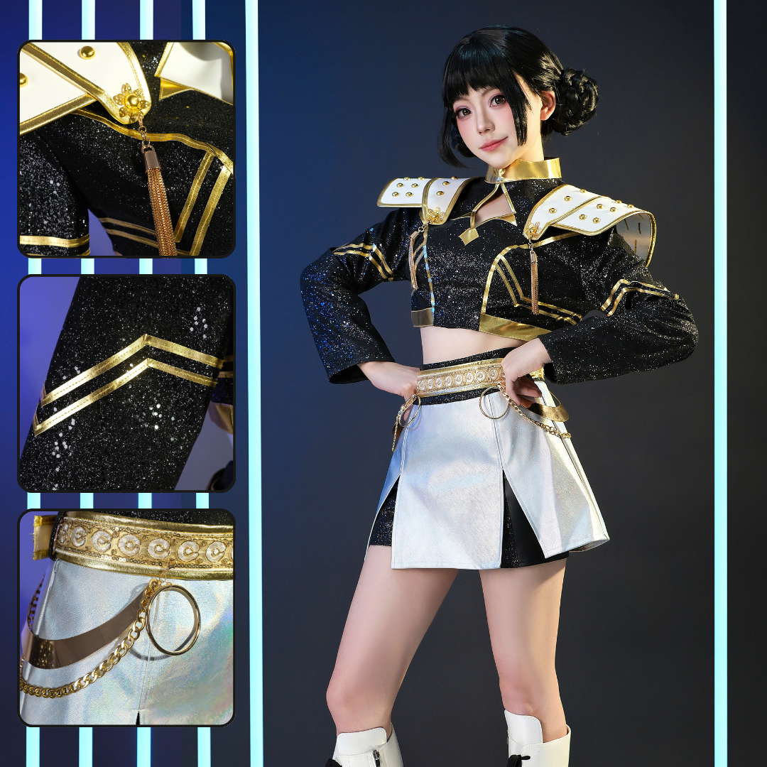 Last Batch omgcos Kpop Girl Zoey Golden Black Set Cosplay Costume