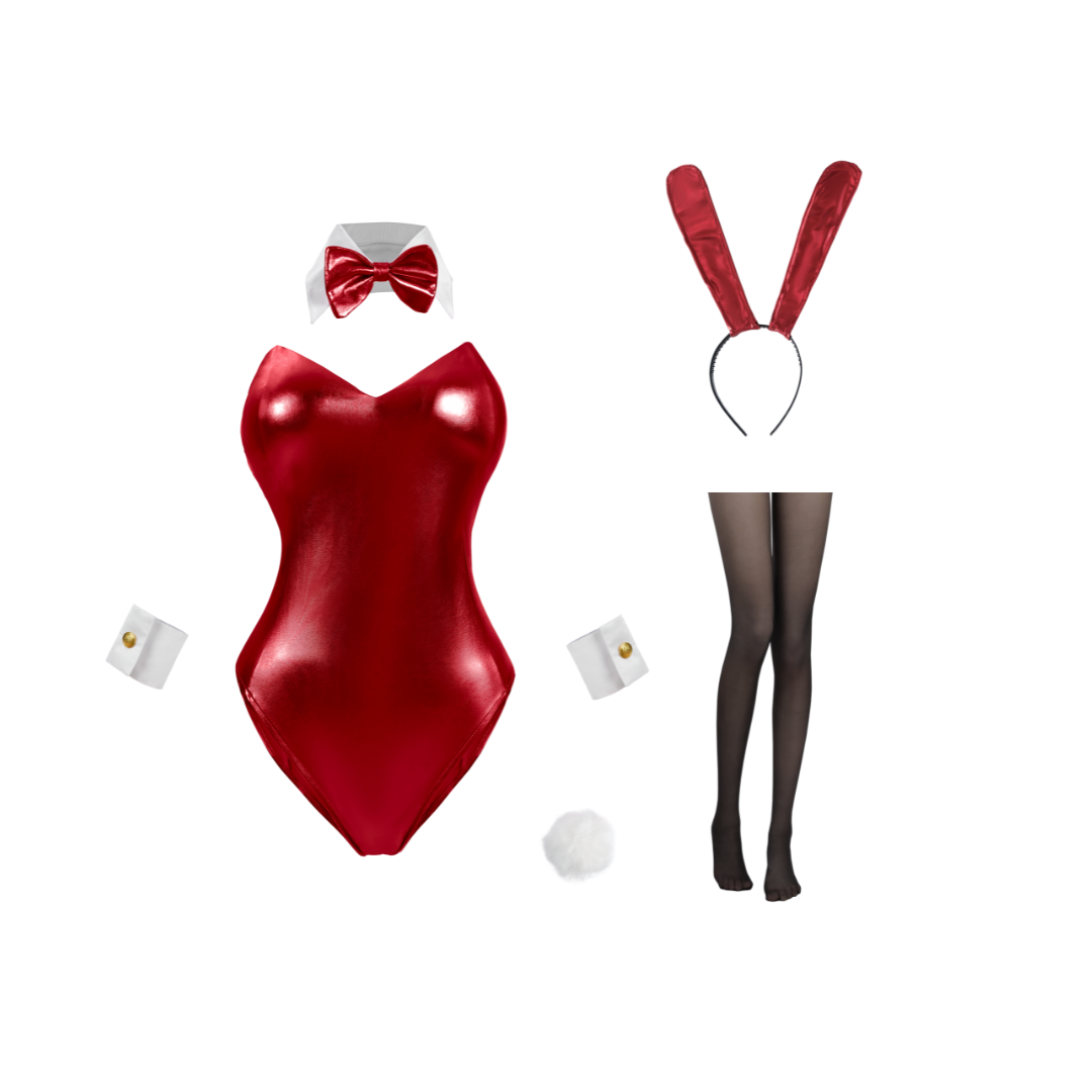 omgcos Multi-Color Glossy Bunny Bodysuit Set Sexy Cosplay