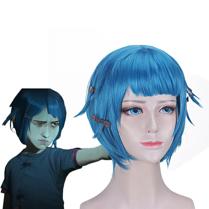 30cm Anime LOL Arcane Jinx Children Blue Short Cosplay Wigs