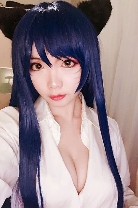LOL the Nine-Tailed Fox Ahri Long Deep Blue Game Cosplay Woman Wigs