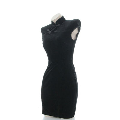 Black Velvet Cheongsam Dress Cosplay Costume