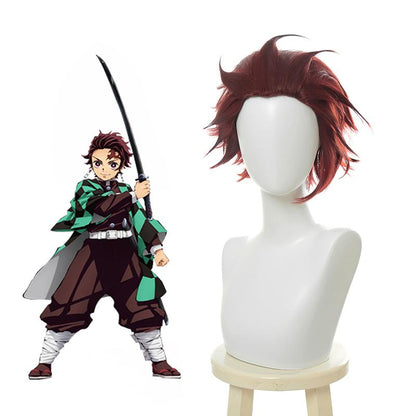 omgcos Anime Slayer Tanjirou Kamado Red Black Cosplay Wigs