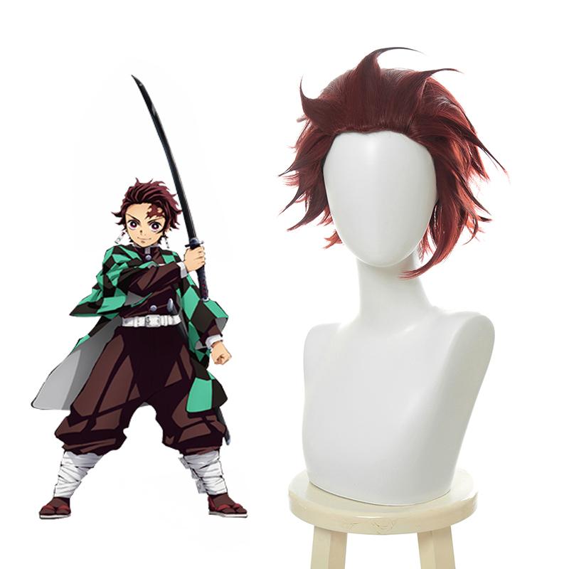 omgcos Anime Slayer Tanjirou Kamado Red Black Cosplay Wigs