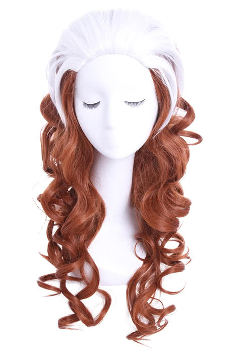 60cm Long White Mixed Brown X-Men Rogue Curly Cosplay Wig