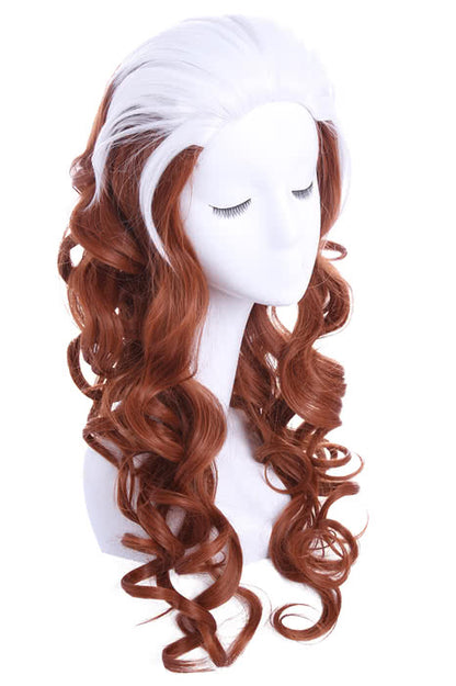 60cm Long White Mixed Brown X-Men Rogue Curly Cosplay Wig