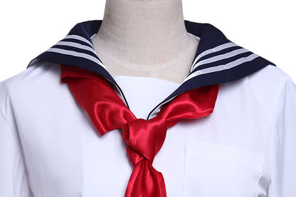 Japanese Schoolgirl Uniform White Shirt And Red Cravat Costume