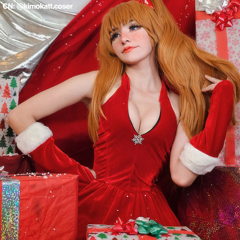 Ready To Ship Christmas Cosplay Velvet Dress Halter Santa Girl Holiday Outfit
