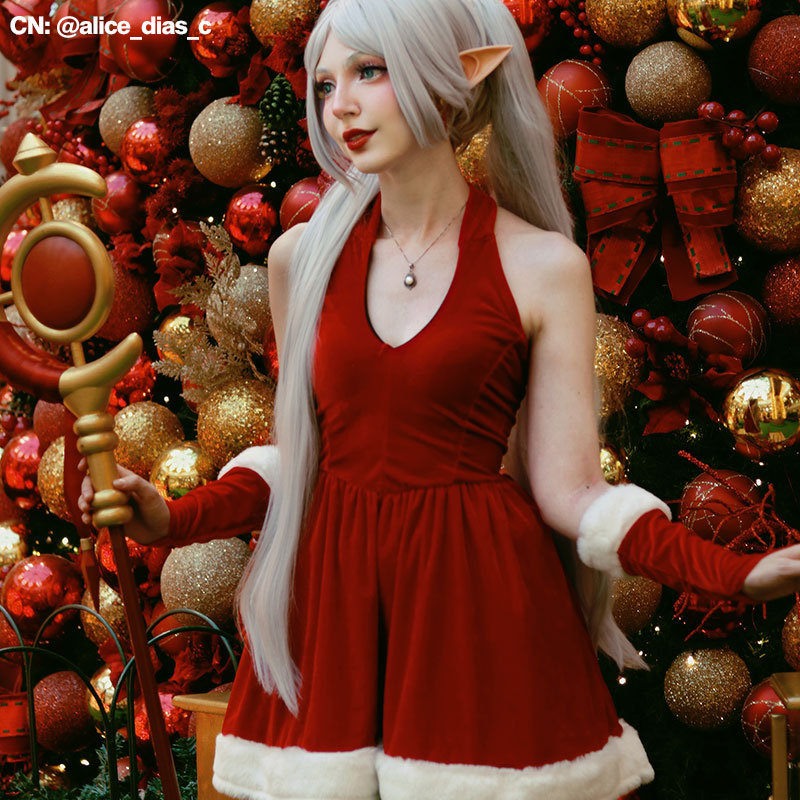 Ready To Ship Christmas Cosplay Velvet Dress Halter Santa Girl Holiday Outfit