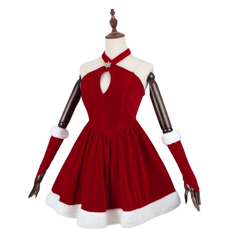 Ready To Ship Christmas Cosplay Velvet Dress Halter Santa Girl Holiday Outfit
