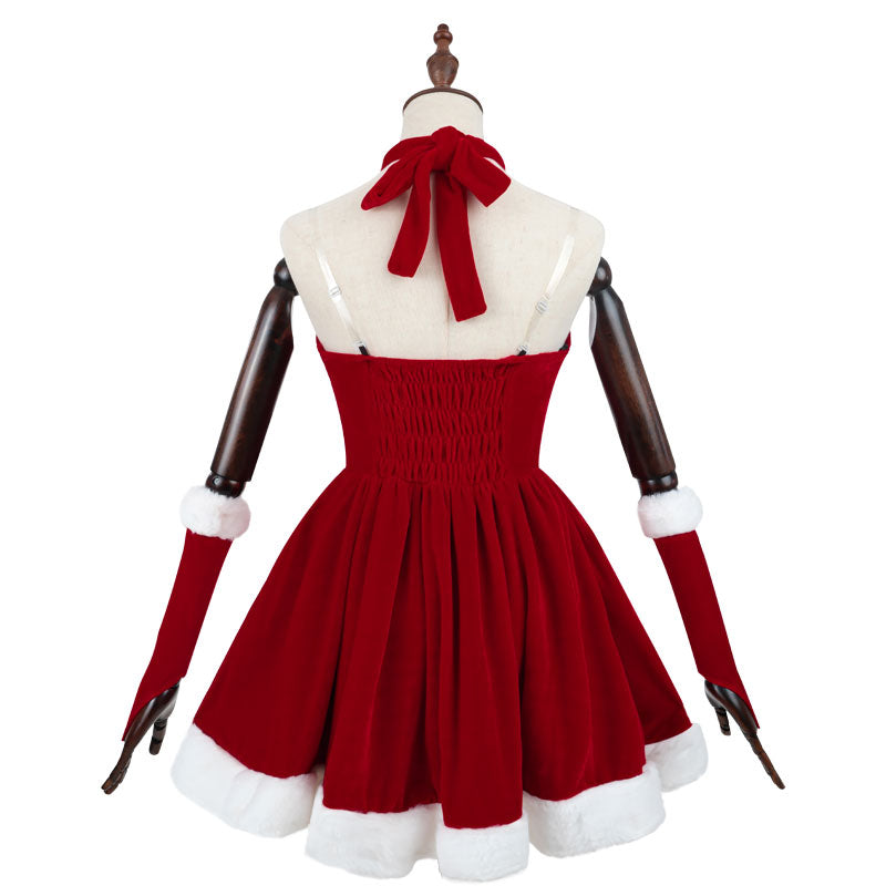 Ready To Ship Christmas Cosplay Velvet Dress Halter Santa Girl Holiday Outfit