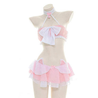 Cute Cat Pink Sexy Bow Pajama Cosplay Costume