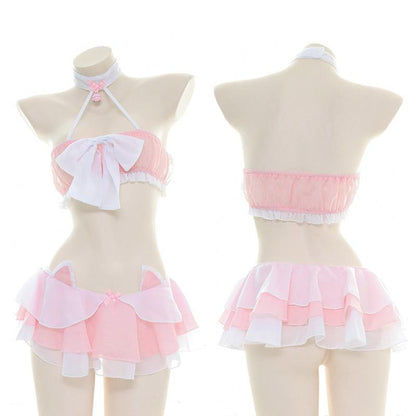 Cute Cat Pink Sexy Bow Pajama Cosplay Costume
