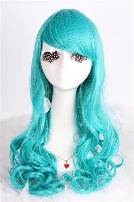 Long Dark Turquoise Anime Curly Wavy Cosplay Wigs Party Hair