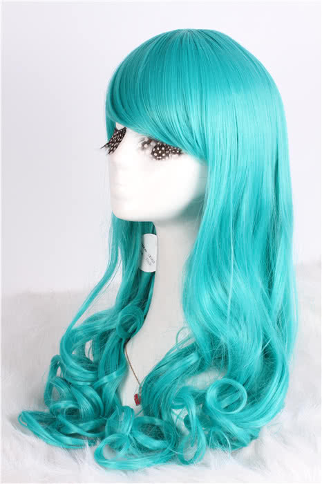 Long Dark Turquoise Anime Curly Wavy Cosplay Wigs Party Hair