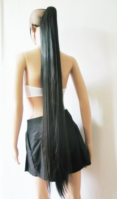 120cm super long clip on black cosplay wig straight hairpieces extension ponytail