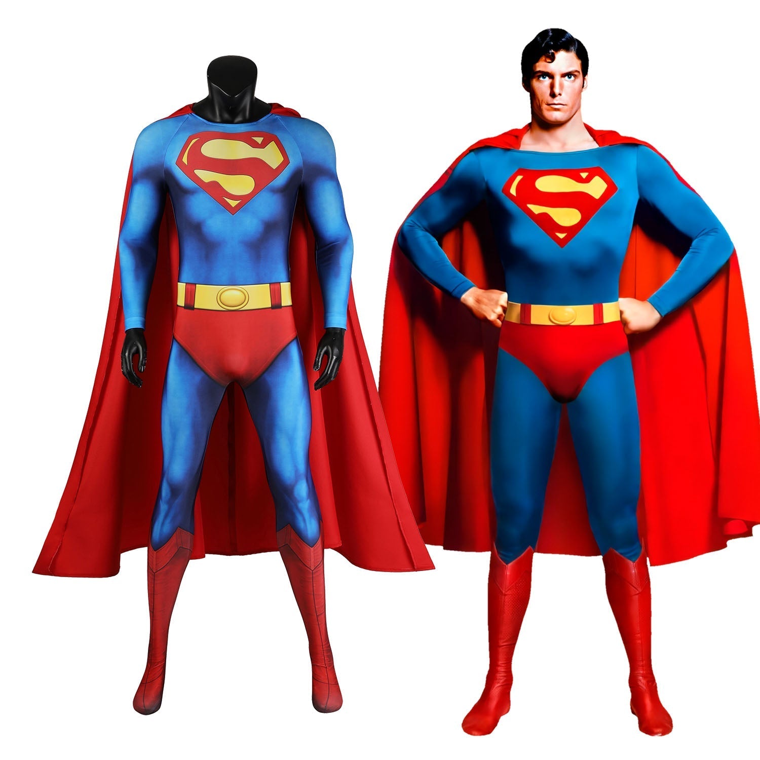 Superman 1978 Moive Christopher Reeve Male Jumpsuit Cosplay Costumes