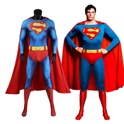 Superman 1978 Moive Christopher Reeve Male Jumpsuit Cosplay Costumes