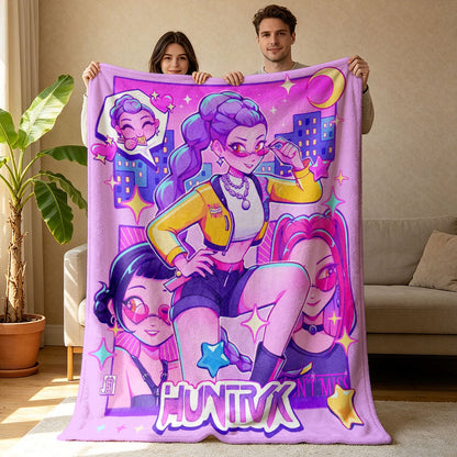 Kpop Demon Hunters Huntrix Saja Boys Inspired Blanket Cozy Flannel Throw Blanket