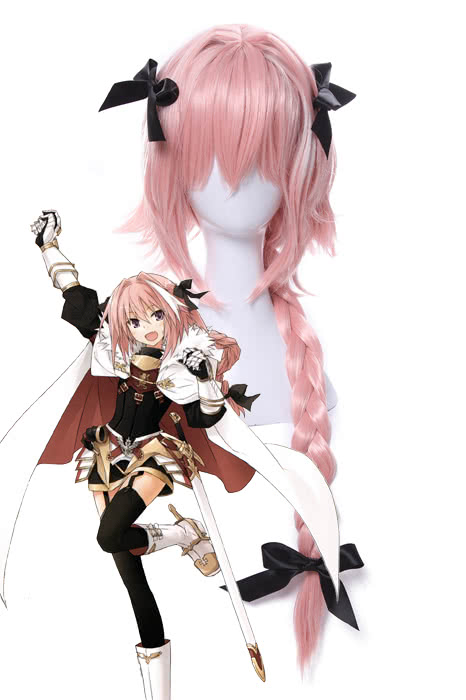 Fate Apocrypha Astolfo Pink Long Braid Cosplay Wigs With Head Wear