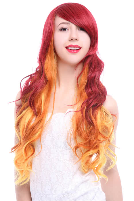 70cm Wave Red Fade Golden Long Fashion Hair Cosplay Wigs