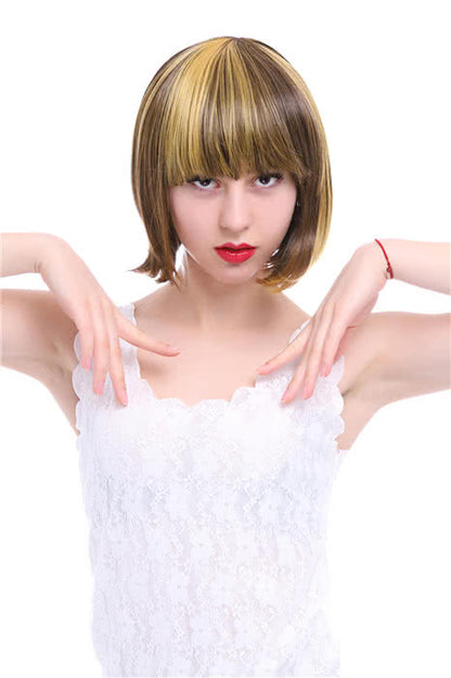 25cm  Short  Fashion Wig Mix Brown Women Straight BOB Hair