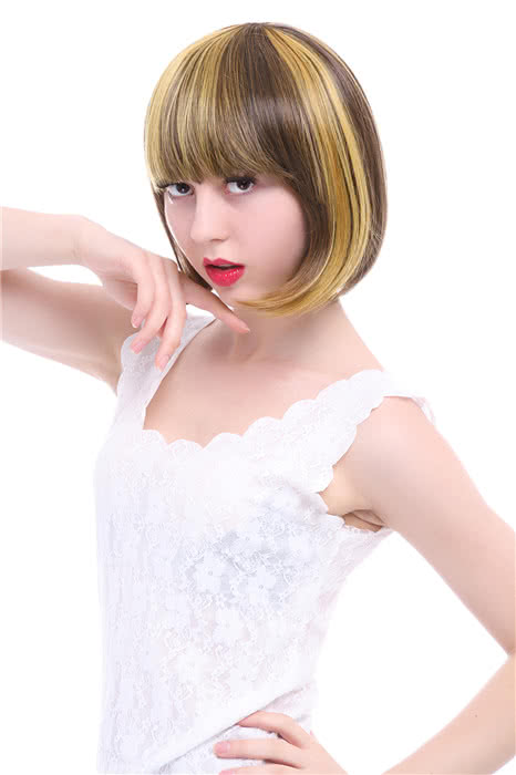 25cm  Short  Fashion Wig Mix Brown Women Straight BOB Hair