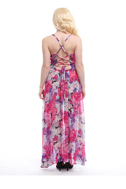 Women¡®s Chiffon V-neck Adjustable Waist Fashion Sexy Long Beach Strap Slim Dress