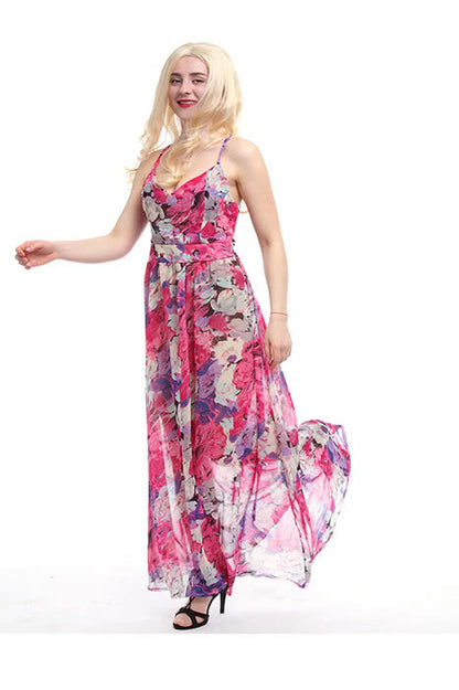 Women¡®s Chiffon V-neck Adjustable Waist Fashion Sexy Long Beach Strap Slim Dress