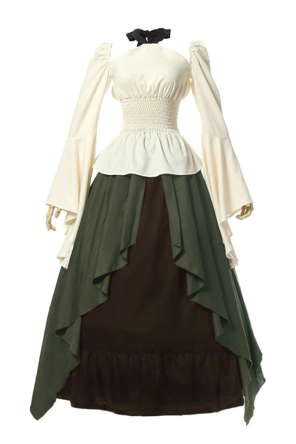 Retro White Wavy Skirt Two-piece Suit  Costume