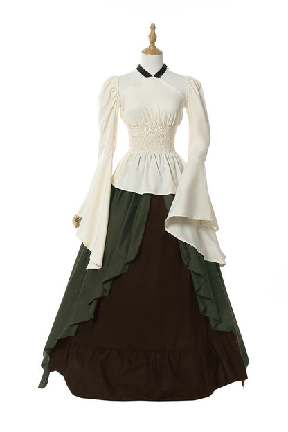 Retro White Wavy Skirt Two-piece Suit  Costume