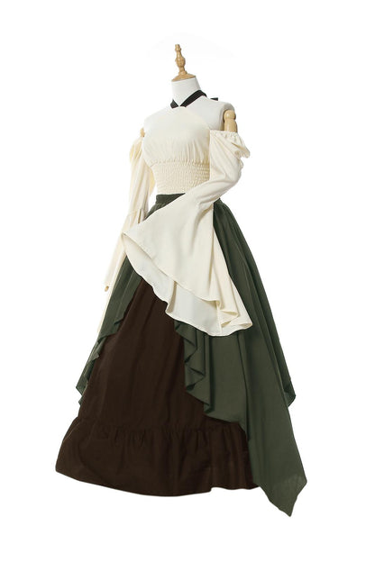 Retro White Wavy Skirt Two-piece Suit  Costume