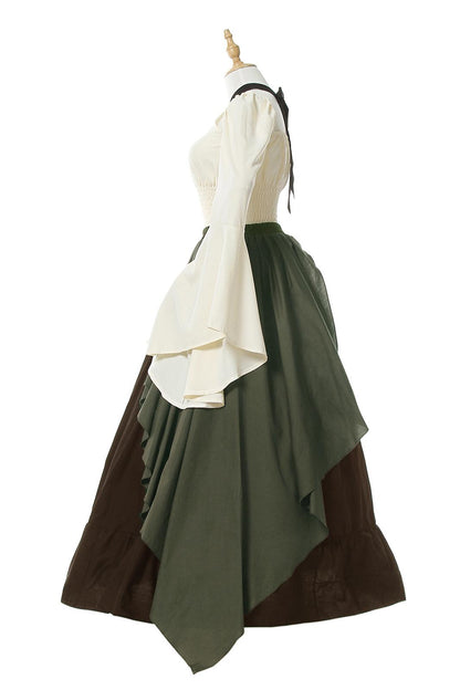 Retro White Wavy Skirt Two-piece Suit  Costume