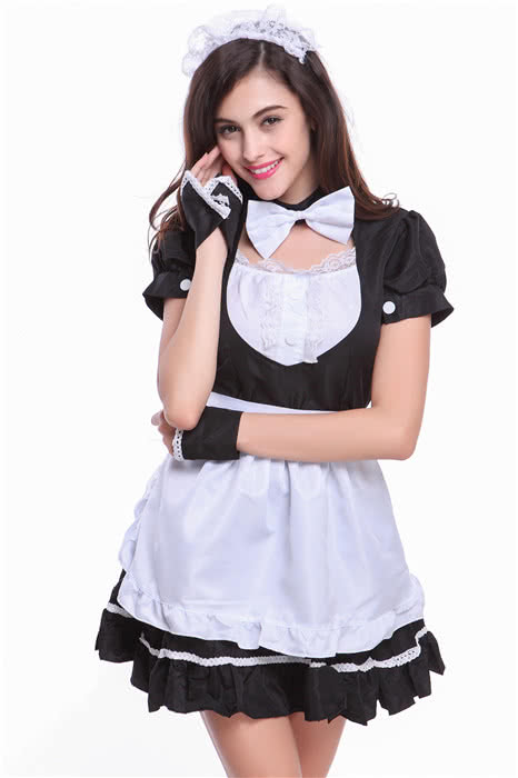 Black  Popular Japanese Maid Costumes Nightclub Servant Cosplay Clothing