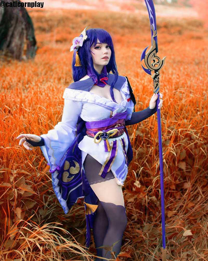 Game Genshin Impact Baal Raiden Shogun Purple Mided Color Long Cosplay Wigs