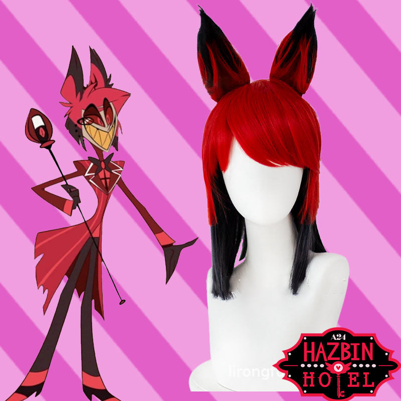 Anime Hazbin Hotel Alastor Cosplay Wigs The Radio Demon Red Mixed Black Cosplay Wigs