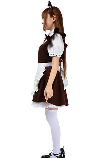 Japanese Cafe Maid Outfits Lolita White Dress and Black Apron Cosplay Costume