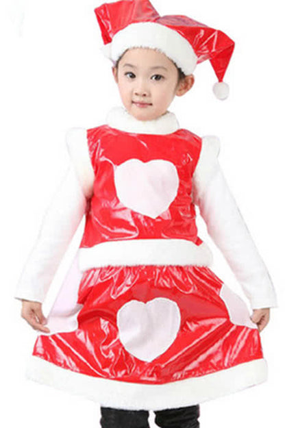 2015 New Style of  Girl Red Children Christmas Costume with White Plush Edge