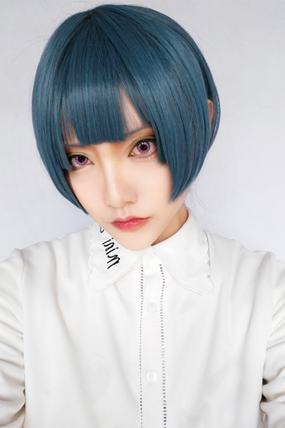 Kiss Him, Not Me Shima Nishina Blue Mixed Green Short Synthetic Cosplay Wigs ML244
