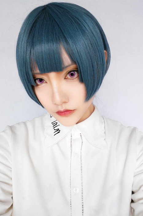 Kiss Him, Not Me Shima Nishina Blue Mixed Green Short Synthetic Cosplay Wigs ML244
