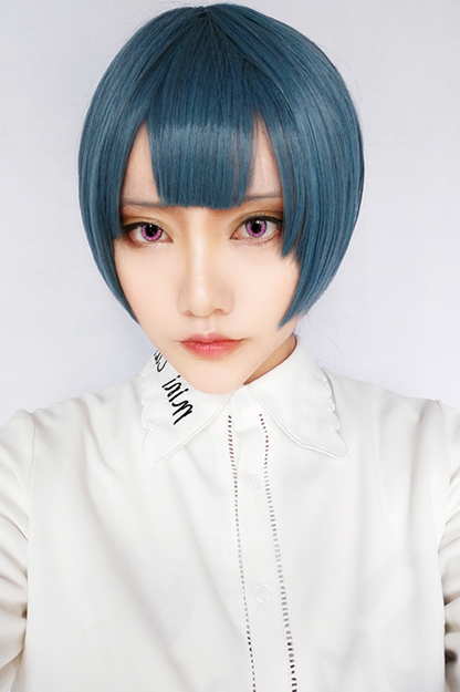 Kiss Him, Not Me Shima Nishina Blue Mixed Green Short Synthetic Cosplay Wigs ML244