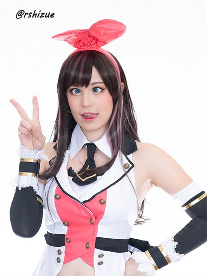 65cm Long Kizuna AI Cosplay Wigs Black and Pink Woman Wigs