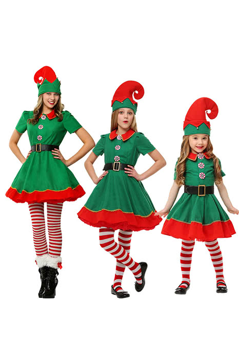 Christmas Elf Women Girls Family Costumes