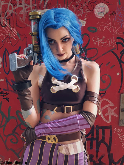 ¡¾In Stock¡¿130cm Anime LOL Arcane Jinx Blue Cosplay Wigs