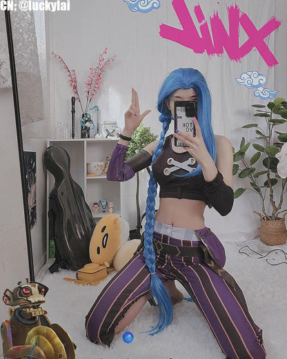 ¡¾In Stock¡¿130cm Anime LOL Arcane Jinx Blue Cosplay Wigs
