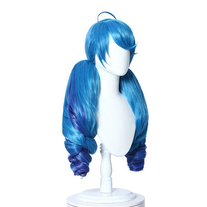 LOL Gwen Blue Gradient Ponytail  Wavy Long Cosplay Wigs Halloween wig